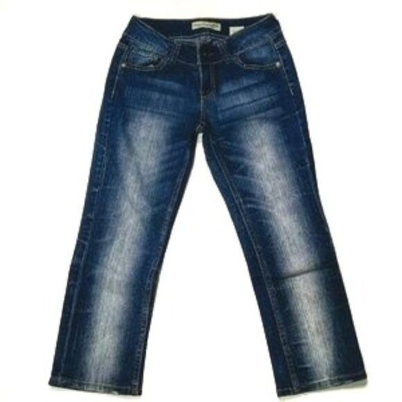 Paris Blues Cropped Factory Distressed Faded Denim Blue Jeans Size Junior's 7 - Picture 3 of 11